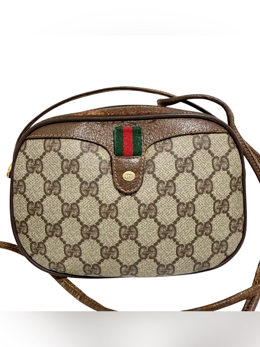 Gucci GG Supreme Web Canvas & Leather Sherry Line Stripe Vintage Crossbody Bag - Picture 3 of 15